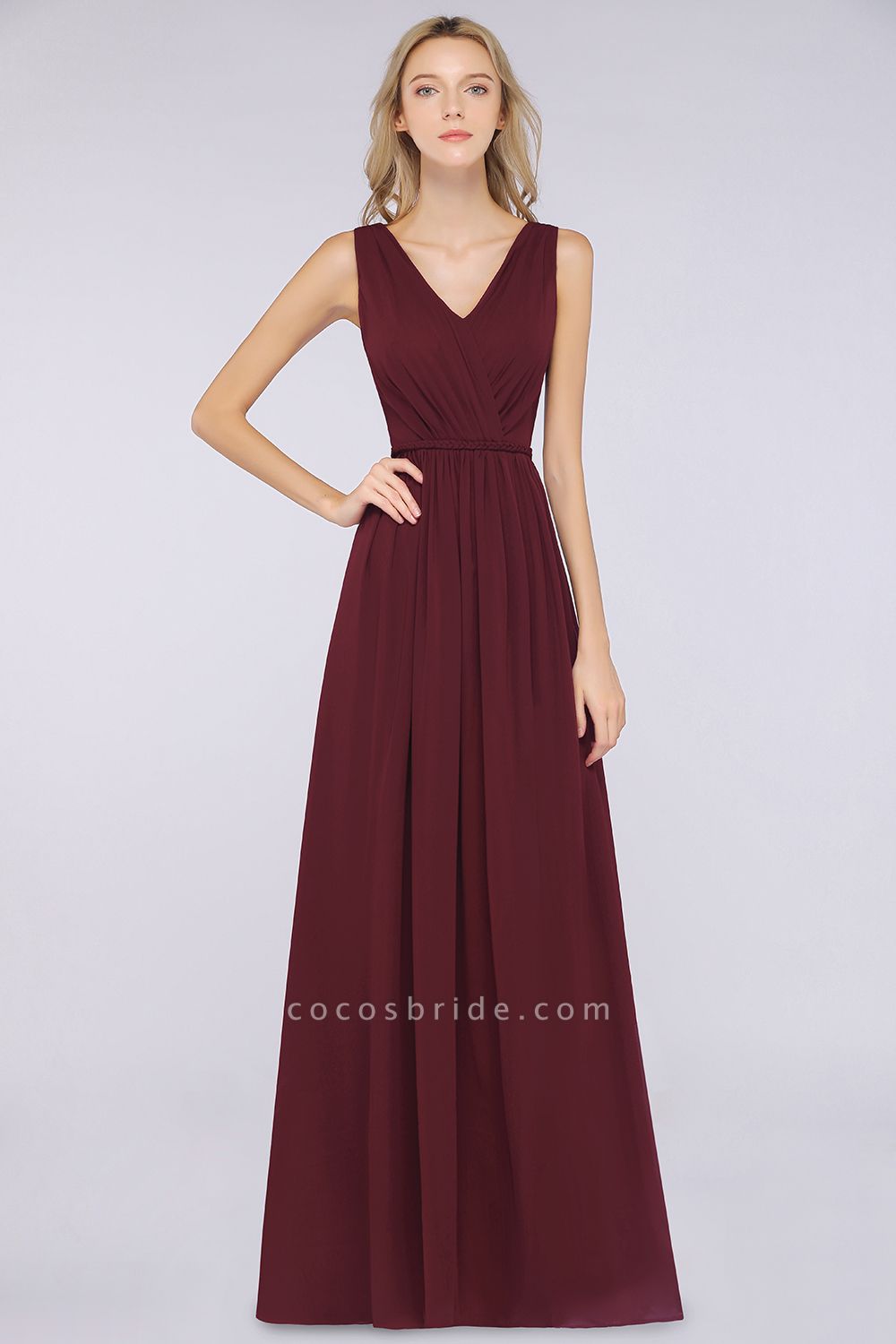 Classy Wide Straps V-neck A-Line Chiffon Ruffles Prom Dress With Side Slit