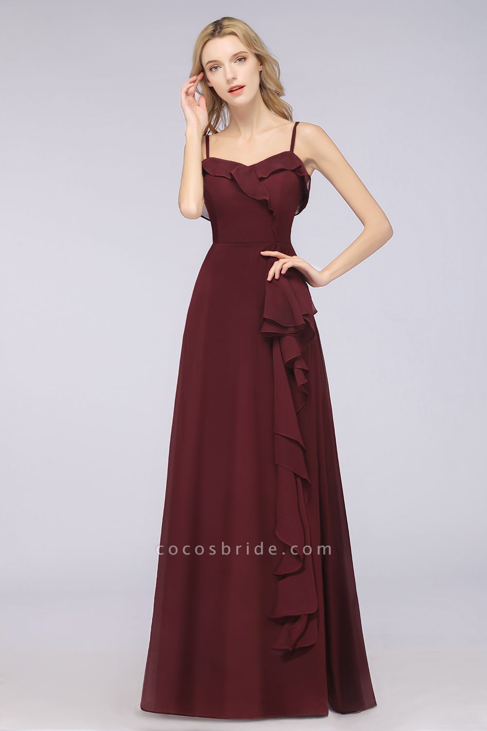 Spaghetti Straps A-Line Chiffon Backless Floor-length Prom Dress With Ruffles