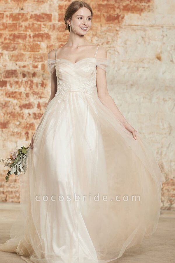 Elegant Cold-shoulder Sweep Train Wedding Dress