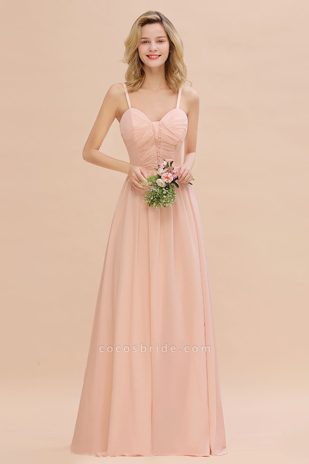 BM0749 Simple Chiffon Straps Beadings Long Bridesmaid Dress