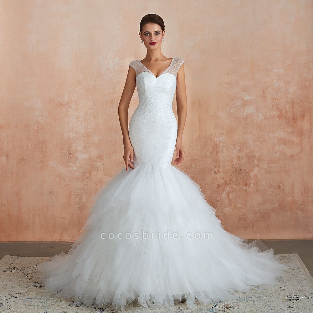 Graceful Sequin Lace-up Mermaid Tulle Wedding Dress