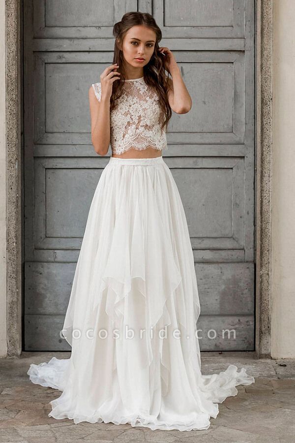 Elegant Lace Chiffon Two Piece Wedding Dress