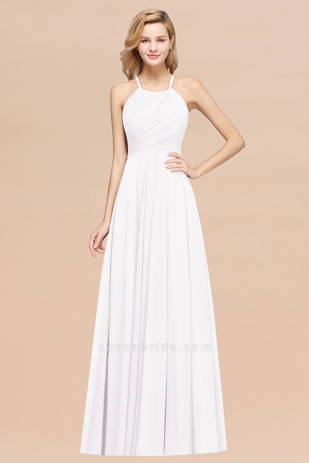 A-Line Chiffon Halter Ruffles Floor-Length Bridesmaid Dress
