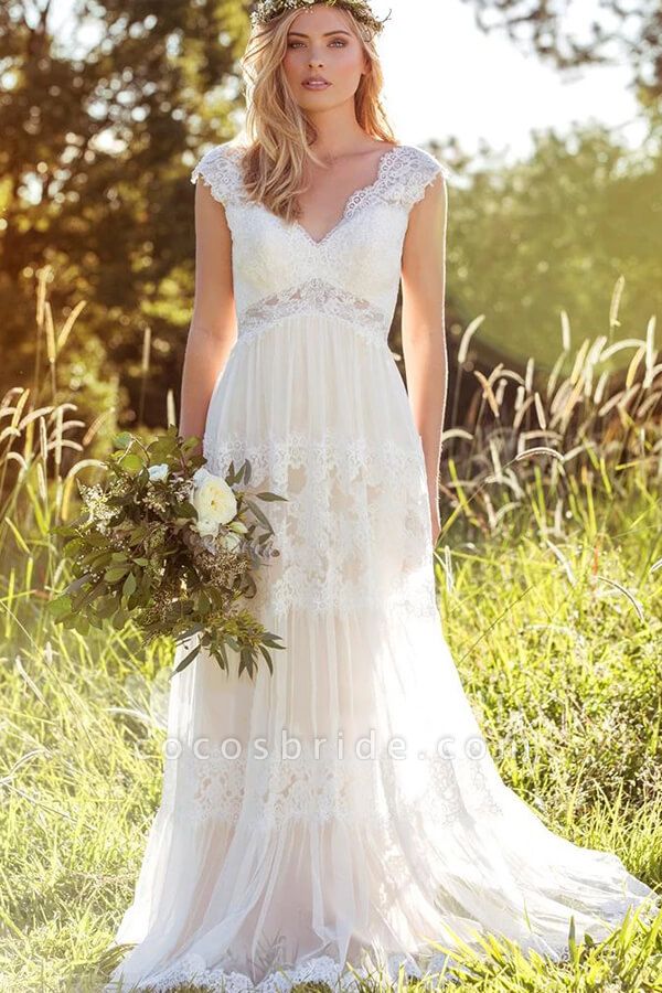 Latest Empire Waist A-line Lace Tulle Wedding Dress