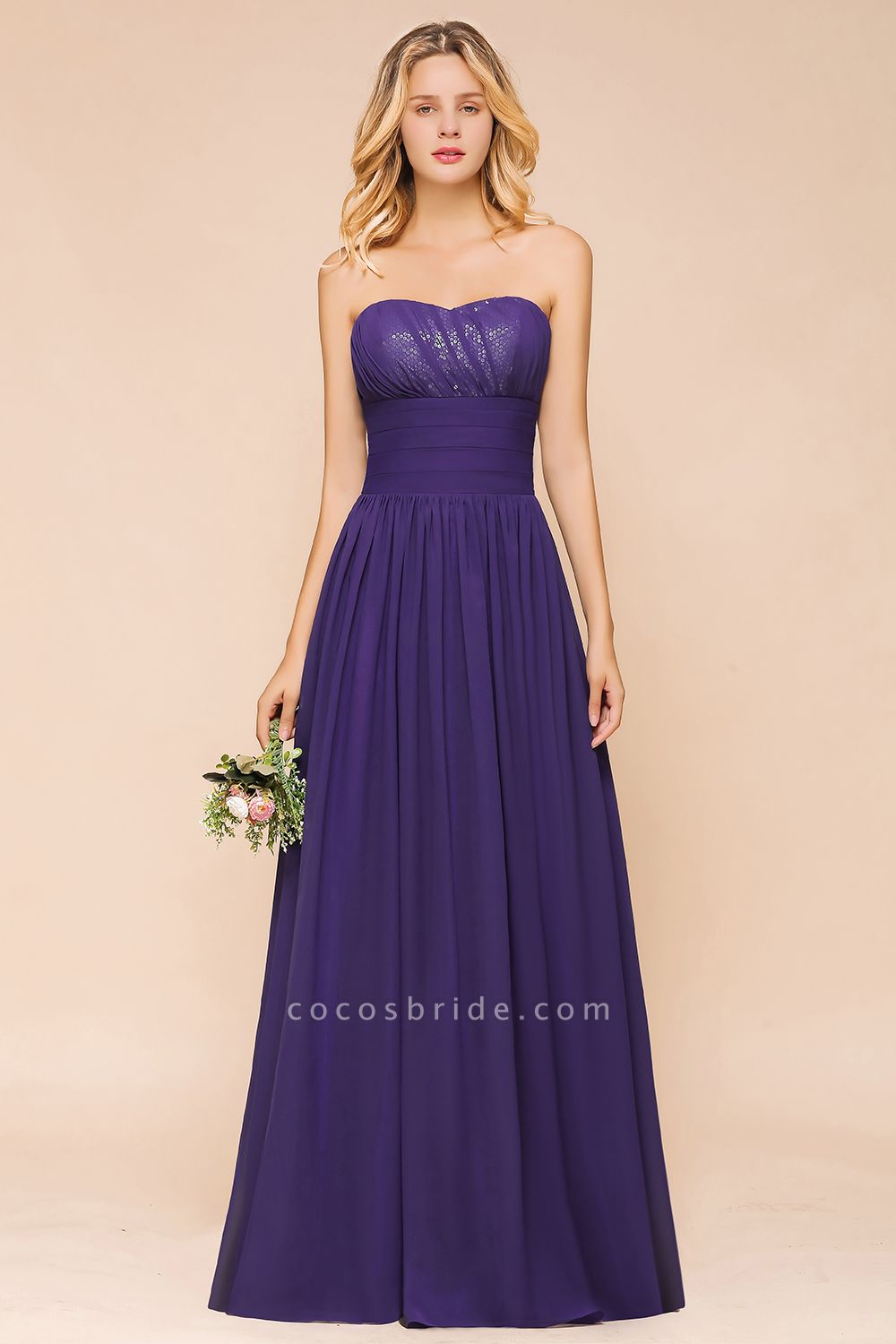 Classy Strapless Open Back A-Line Ruched Bridesmaid Dress With Sequins