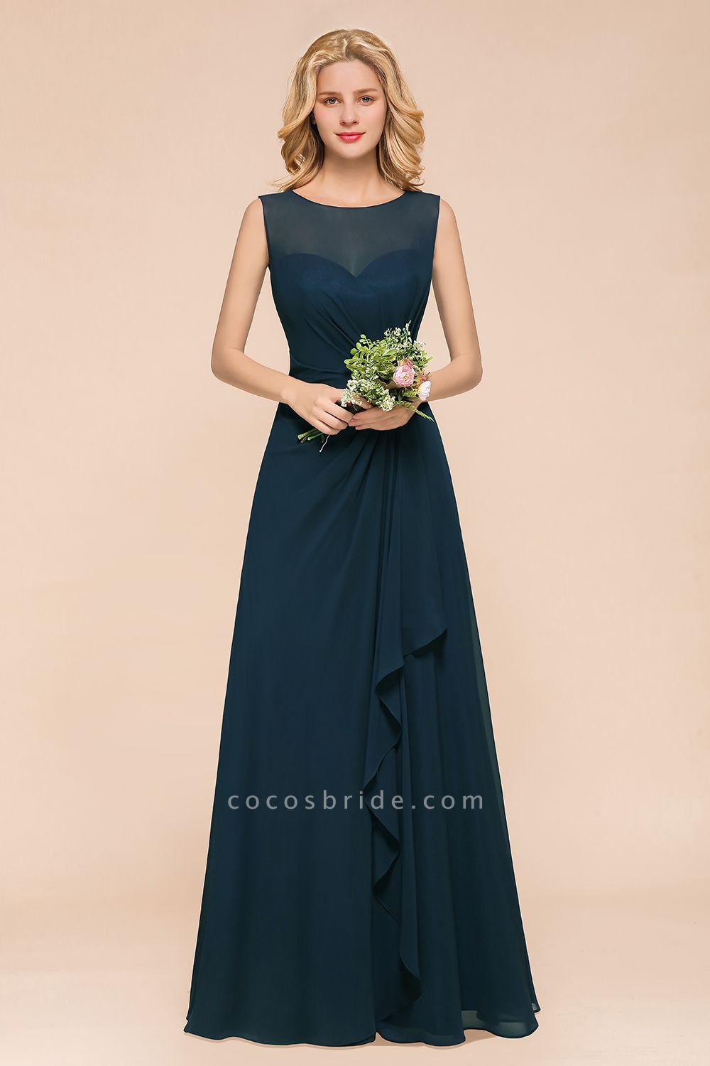 Chic Bateau Chiffon Floor-length A-Line Bridesmaid Dresses With Ruched