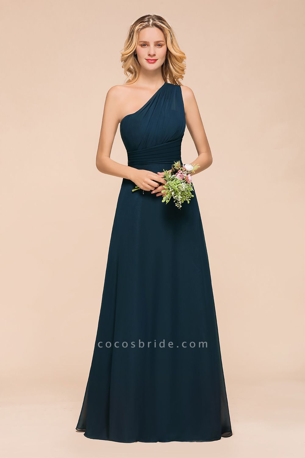 Simple One Shoulder A-line Floor-length Chiffon Bridesmaid Dress With Ruched