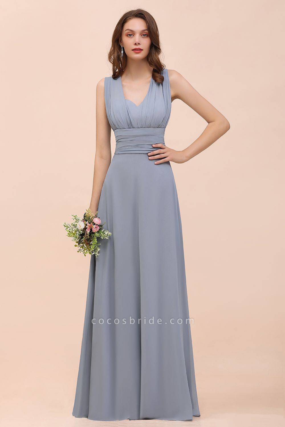 Classy A-Line Wide Straps Floor-length Chiffon Bridesmaid Dresses With Ruched