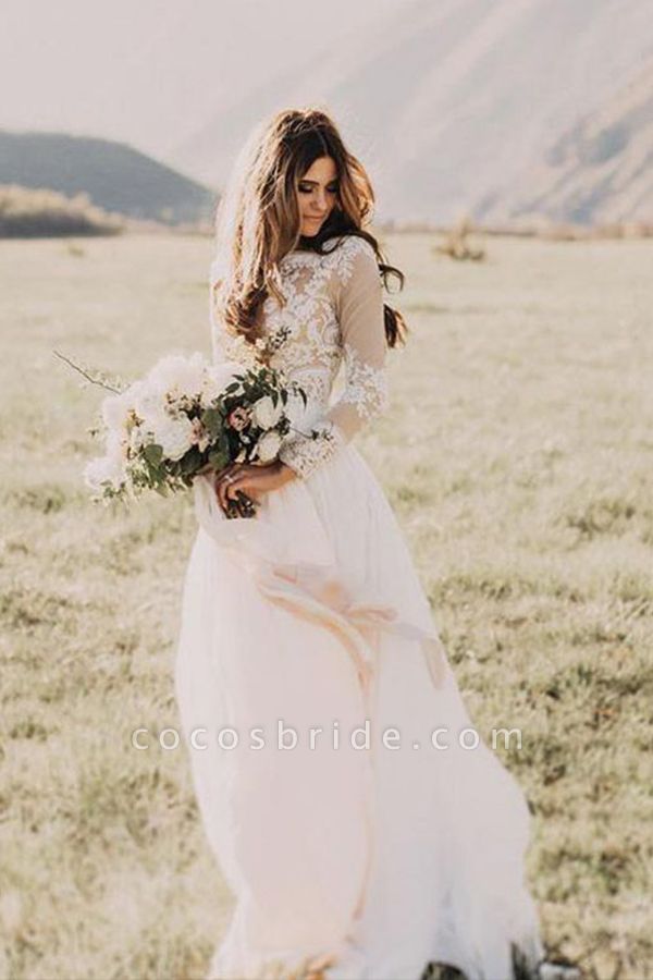 Long Sleeve Appliques Chiffon A-line Wedding Dress