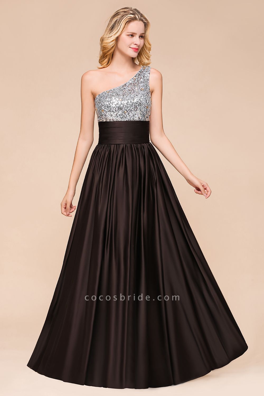 Gorgeous One Shoulder A-line Ruched Chiffon Bridesmaid Dress With Sequins