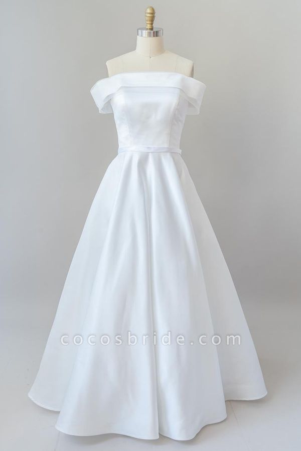 Graceful Off Shoulder Satin Ball Gown Wedding Dress