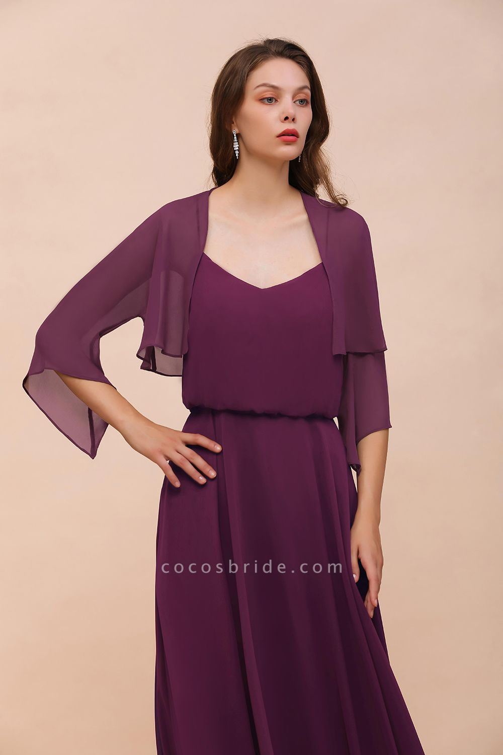 BM1089 3/4 Sleeves Grape Chiffon Special Occasions Wrap