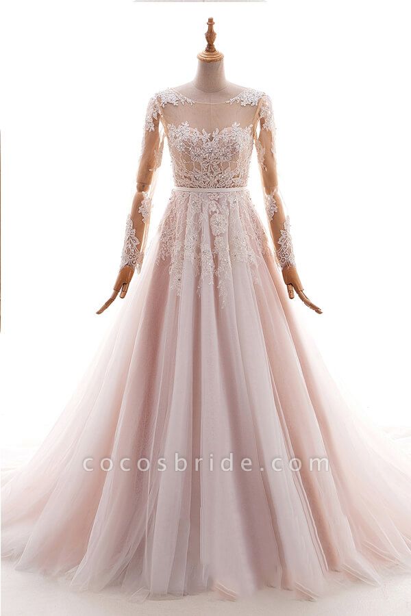 Long Sleeve Appliques Tulle A-line Wedding Dress