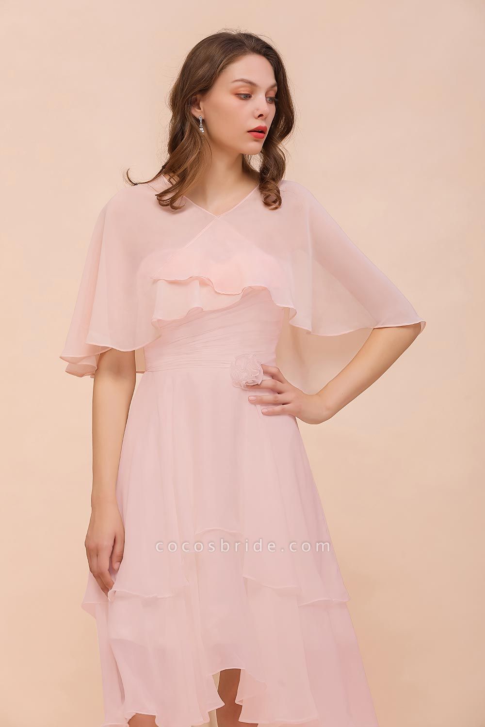 BM1086 Pink Ruffle Chiffon Special Occasions Wraps