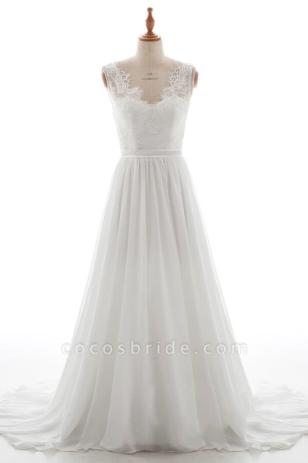 Affordable V-neck Lace Chiffon A-line Wedding Dress