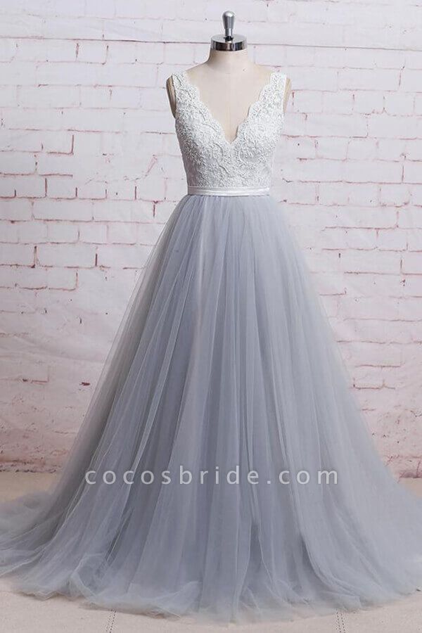 Awesome V-neck Lace Tulle A-line Wedding Dress