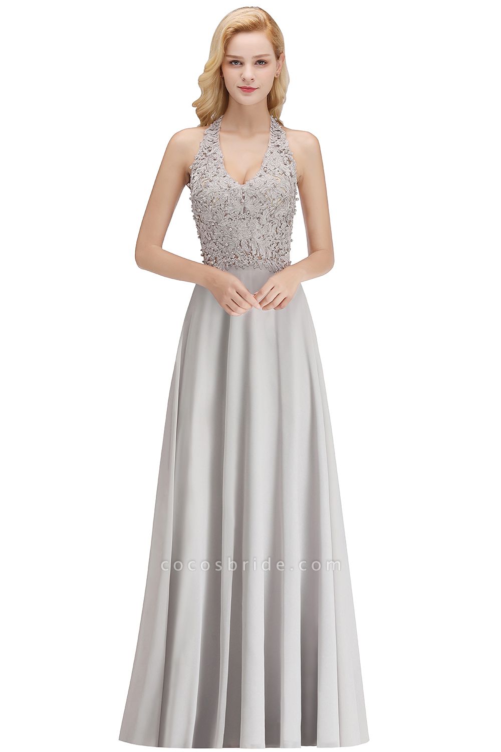Halter Composite Emulation Silk A-line Floor Length Bridesmaid Dress