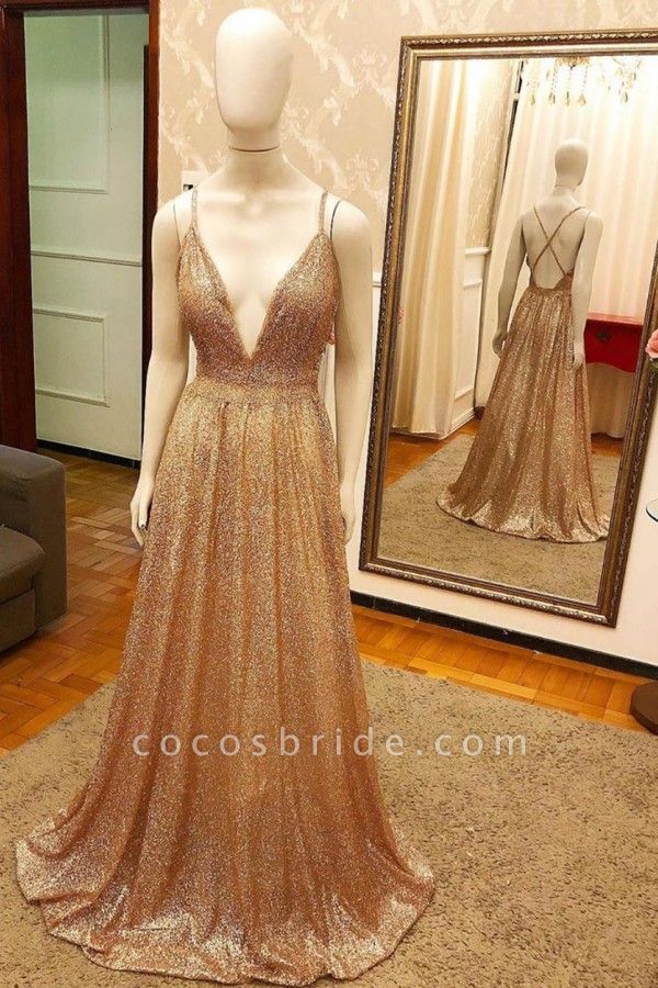 Affordable V-neck Sequined A-line Prom Dress