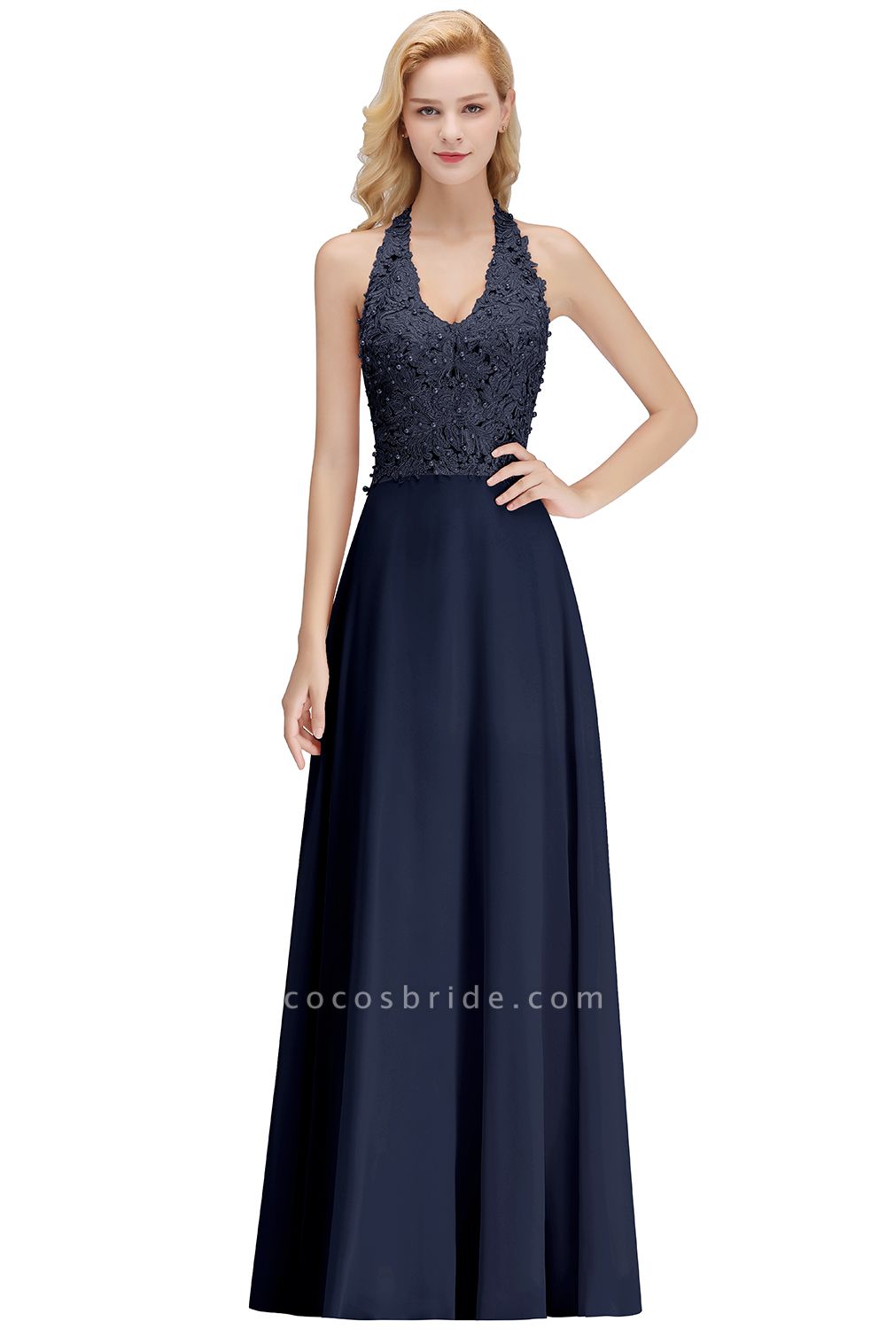 Halter Composite Emulation Silk A-line Floor Length Bridesmaid Dress