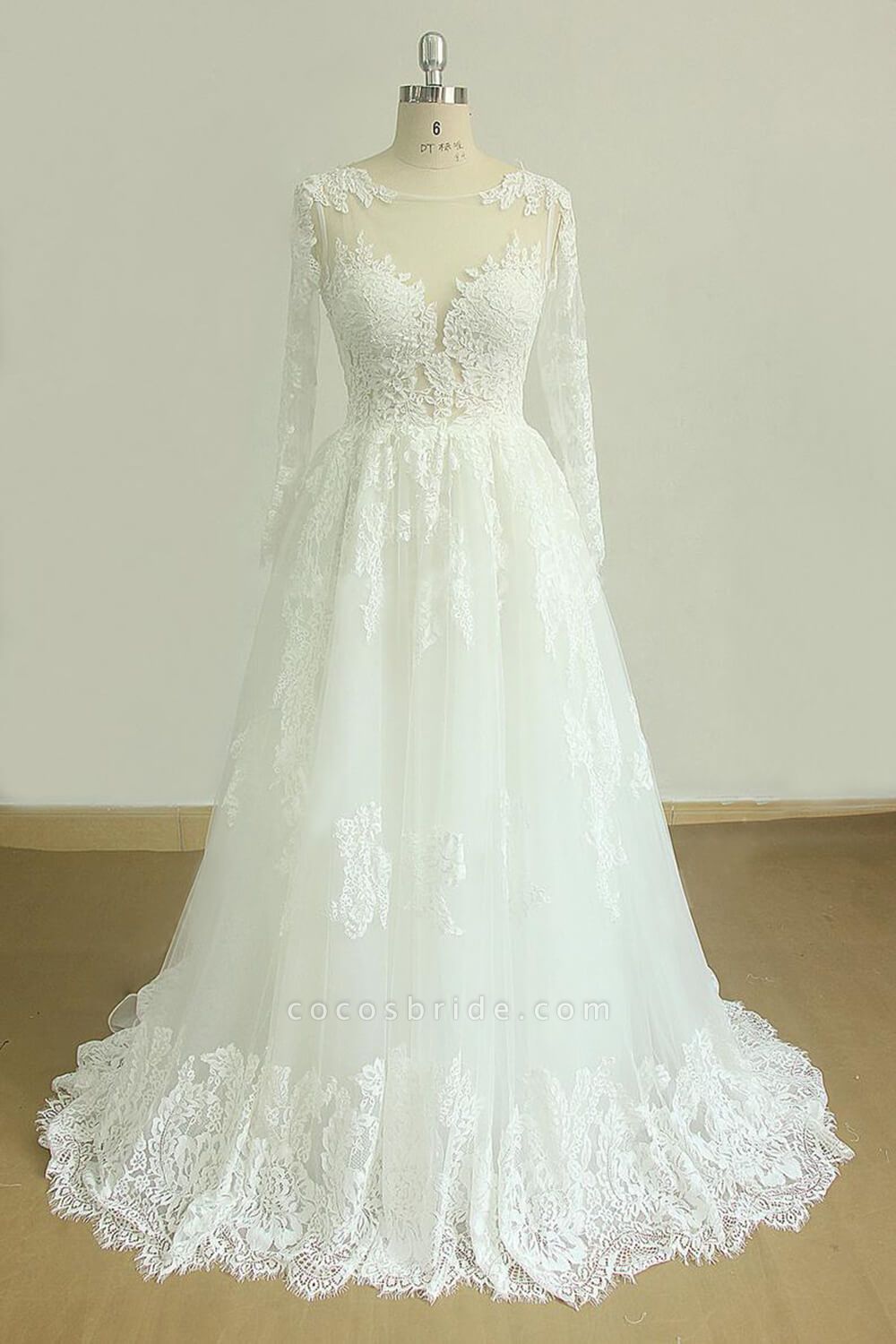 Back Cut-out Long Sleeve Tulle A-line Wedding Dress