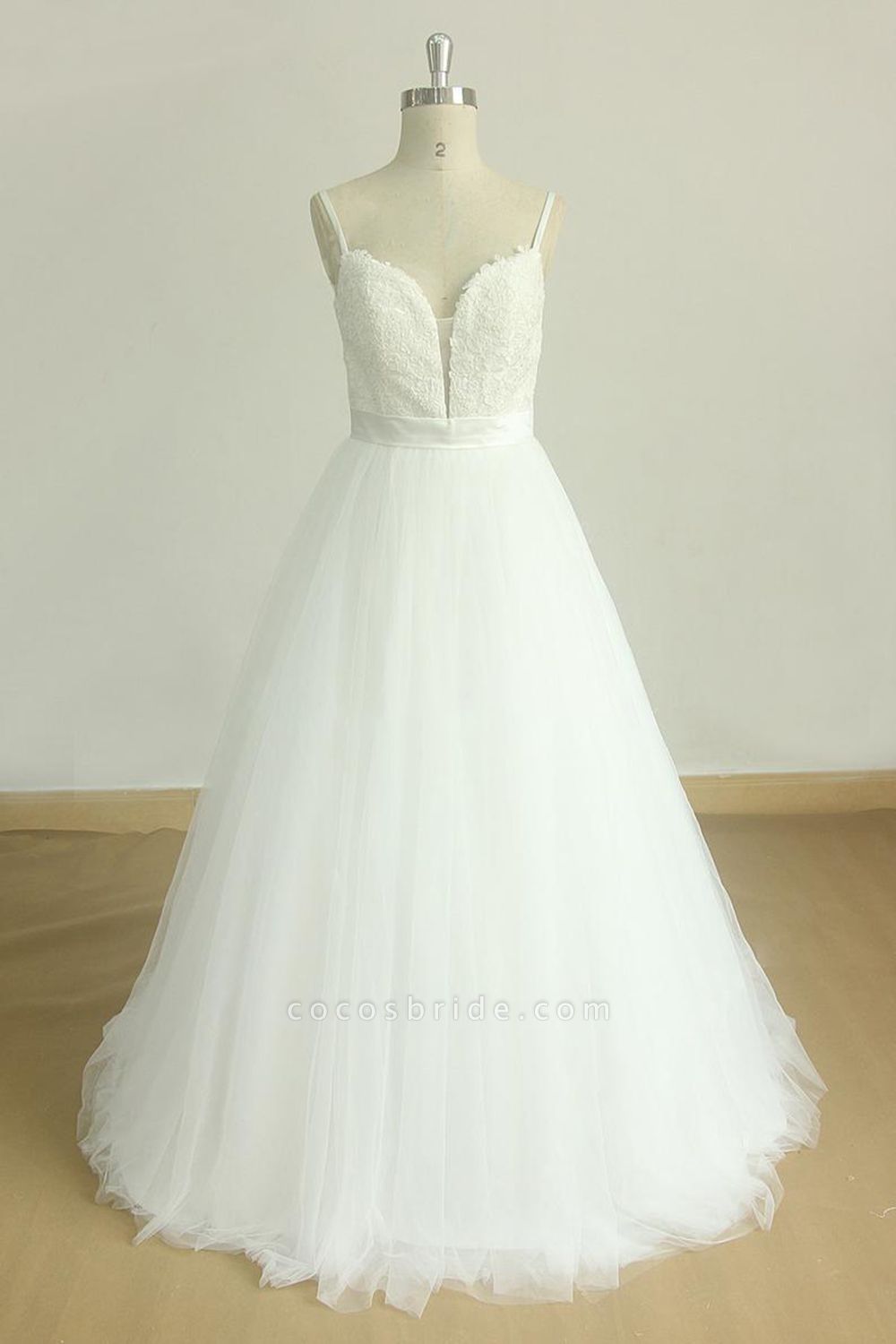 Spaghetti Strap Lace Tulle A-line Wedding Dress