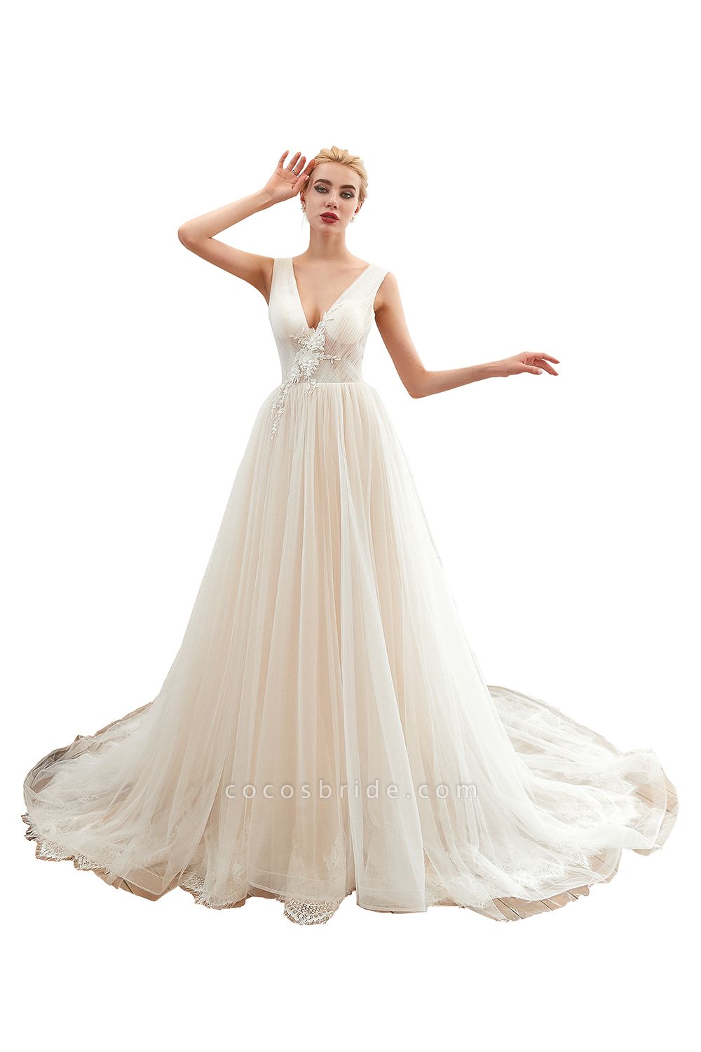 Chic Lace-up Appliques Tulle A-line Wedding Dress