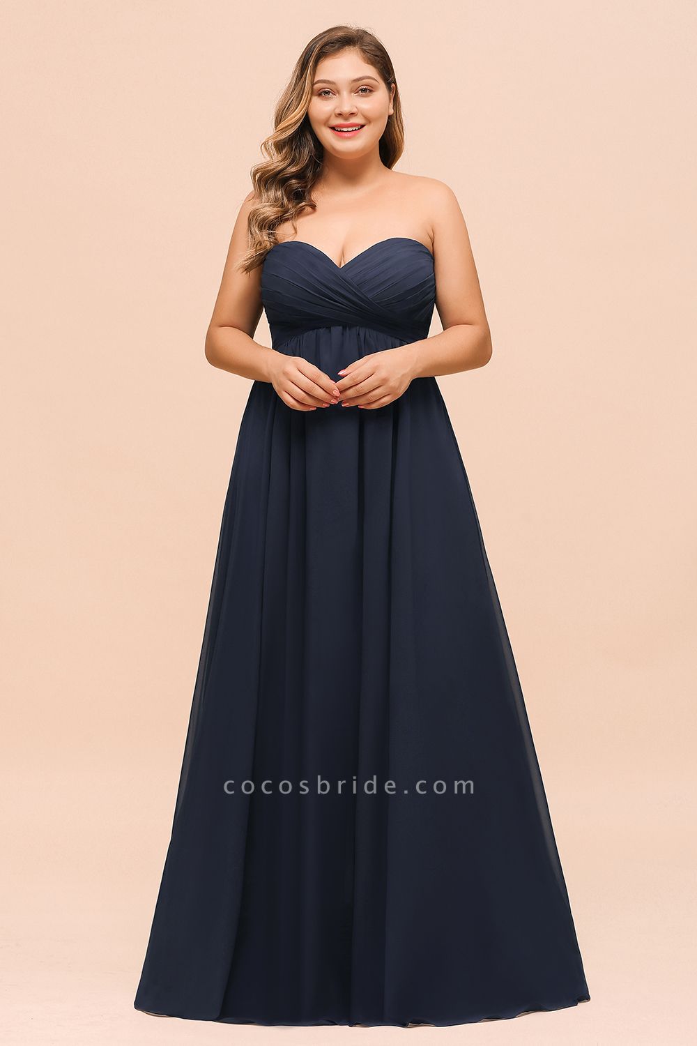 Affordable Plus Size Long Sweetheart Chiffon Dark Navy Bridesmaid Dress