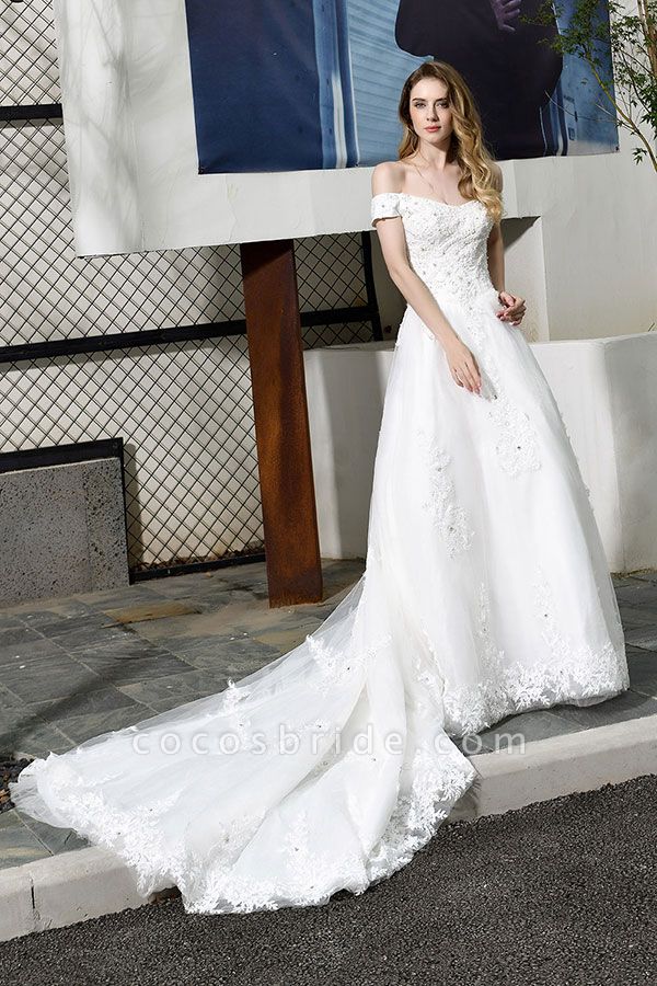 Gorgeous A-Line Lace Off Shoulder Wedding Dress