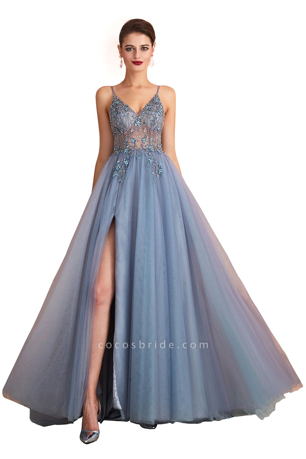 Best V-neck Tulle A-line Prom Dress