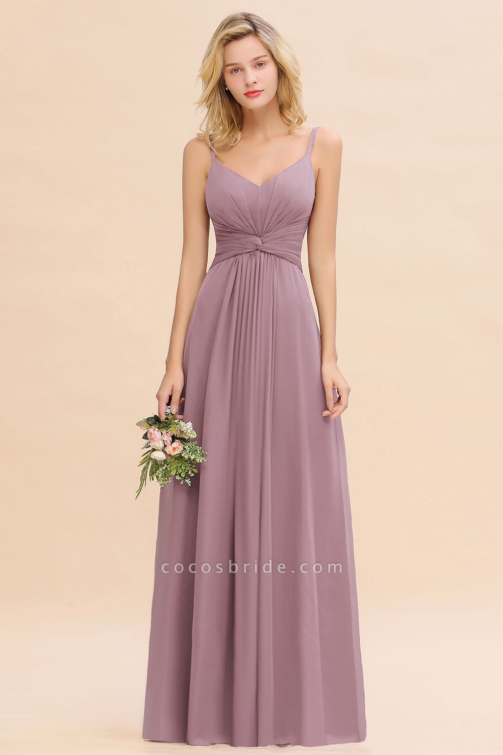 BM0762 Elegant A-line Ruffles Spaghetti Straps Bridesmaid Dress