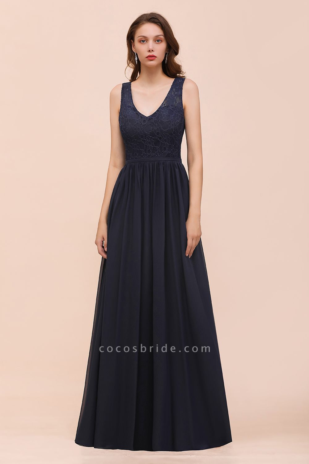 Elegant V-neck Wide Straps A-line Floor-length Chiffon Bridesmaid Dress With Ruched