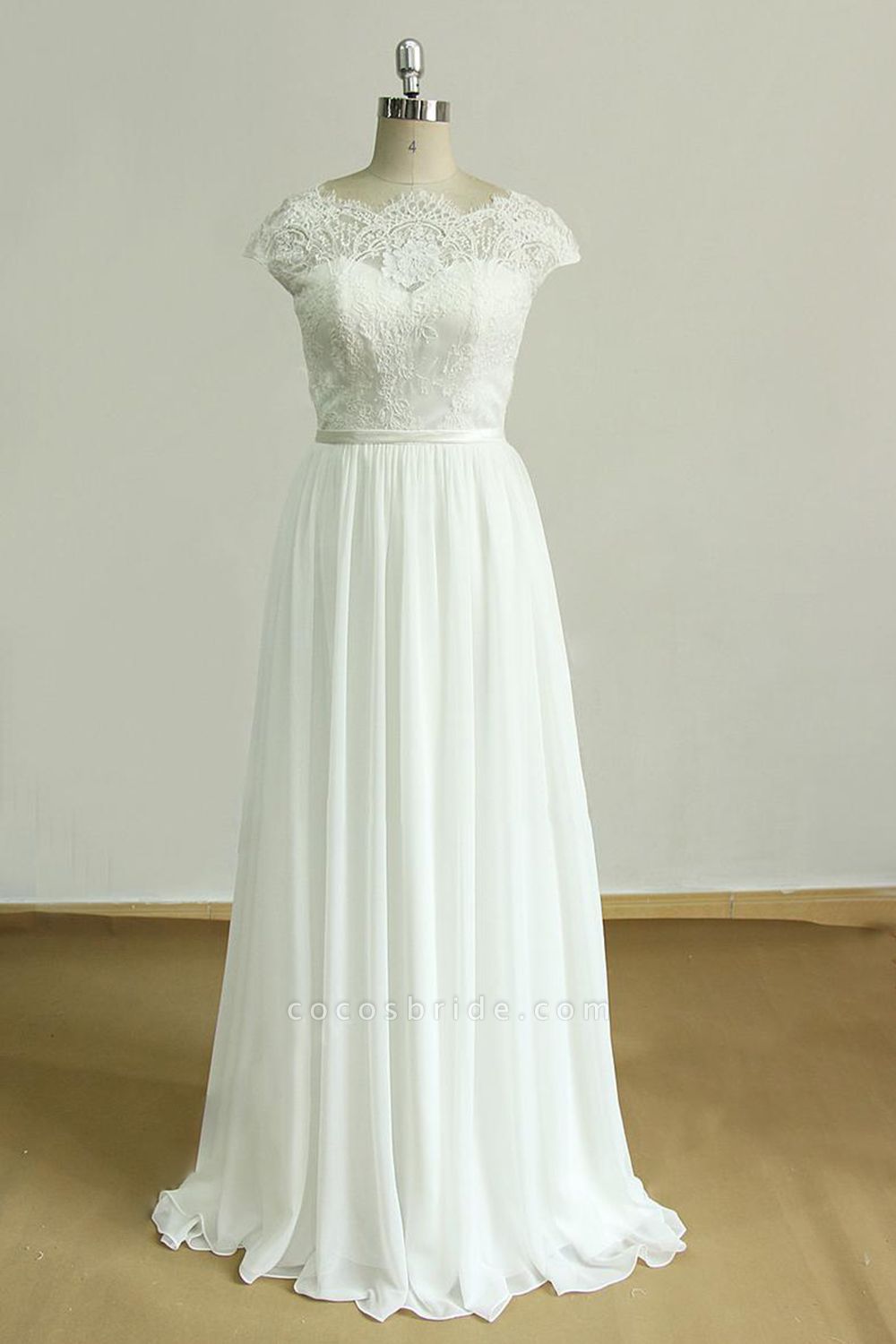 Cap Sleeve Lace Chiffon A-line Wedding Dress