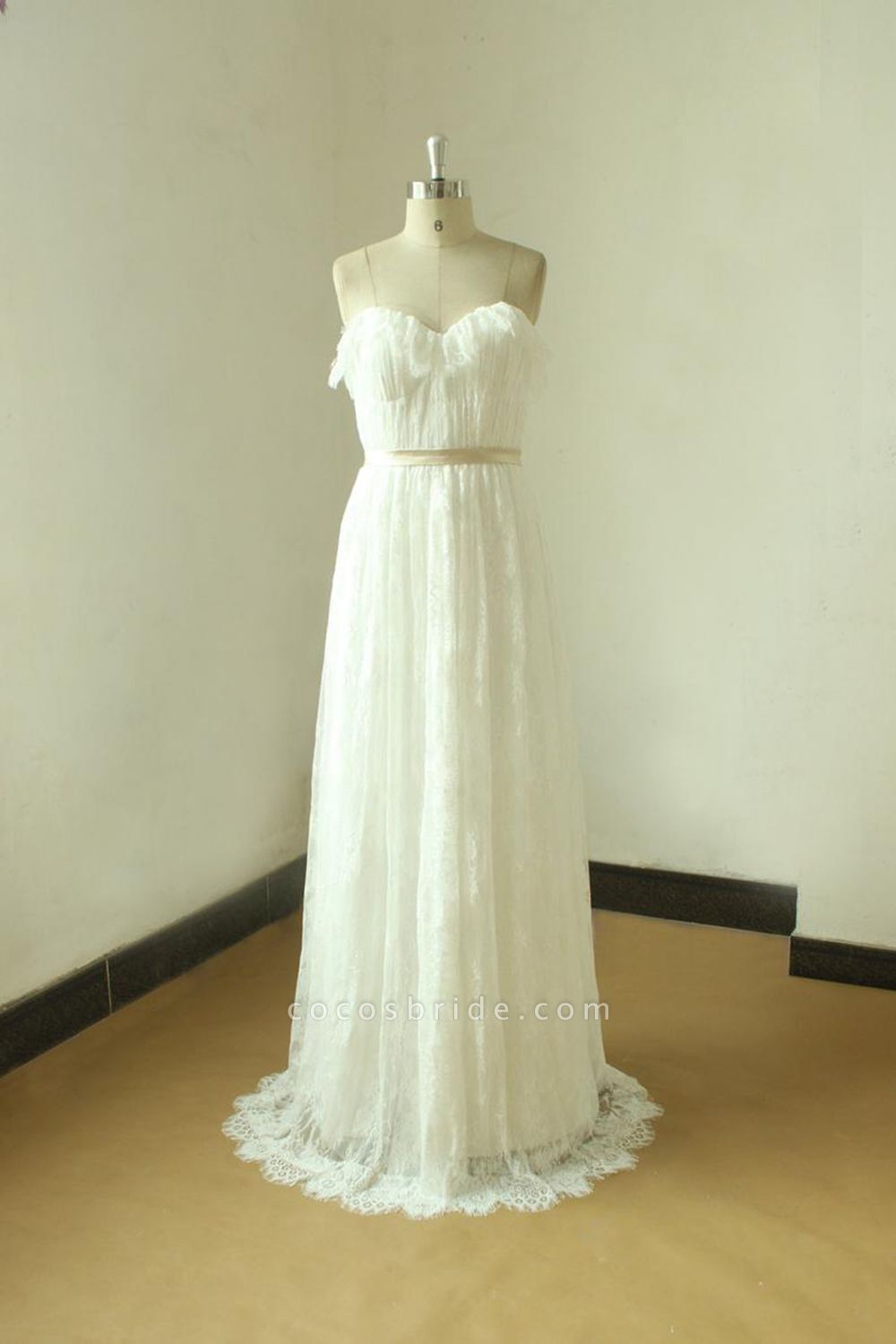 Strapless Lace A-line Floor Length Wedding Dress