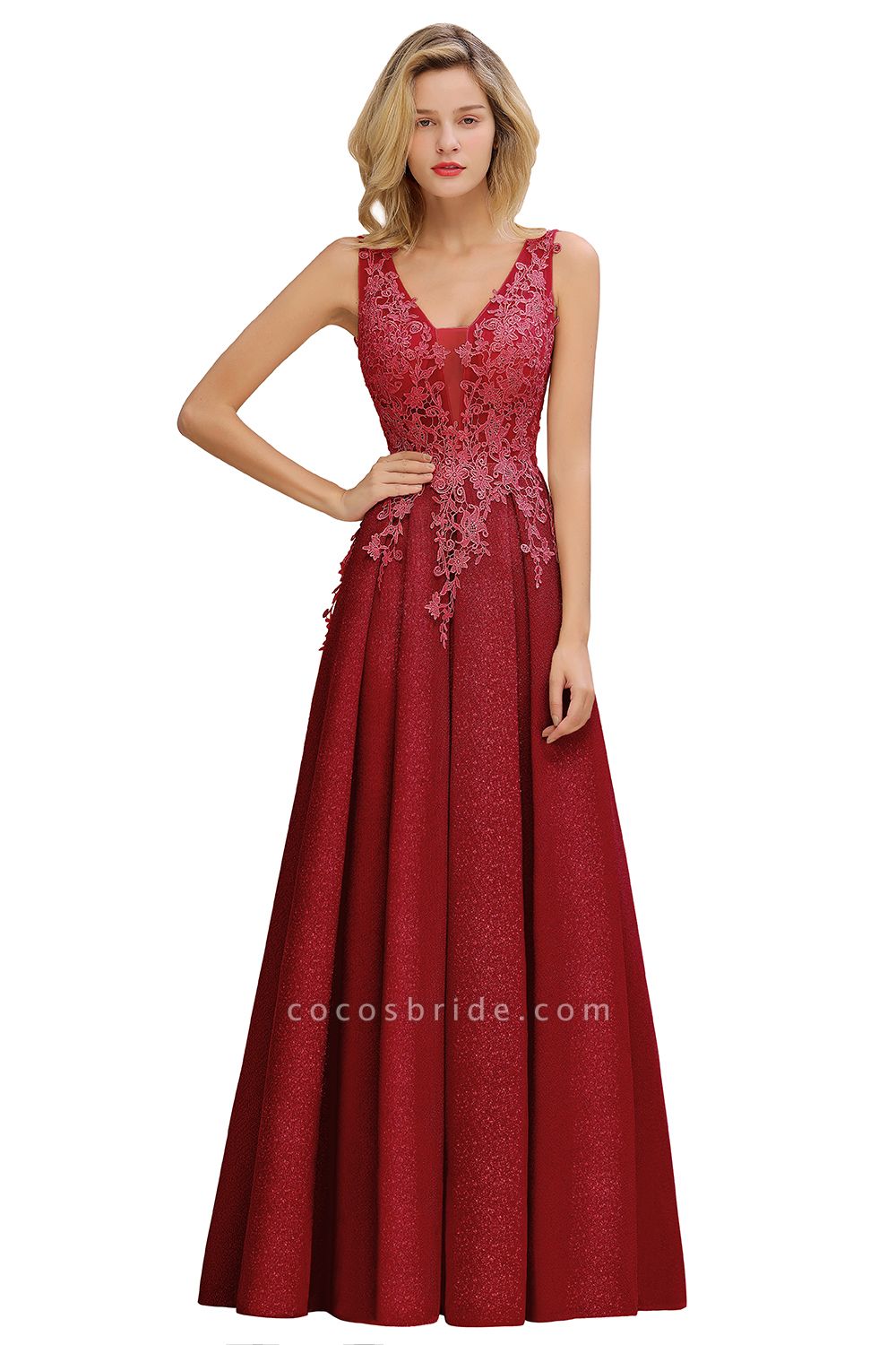 Attractive V-neck Lace A-line Evening Dress