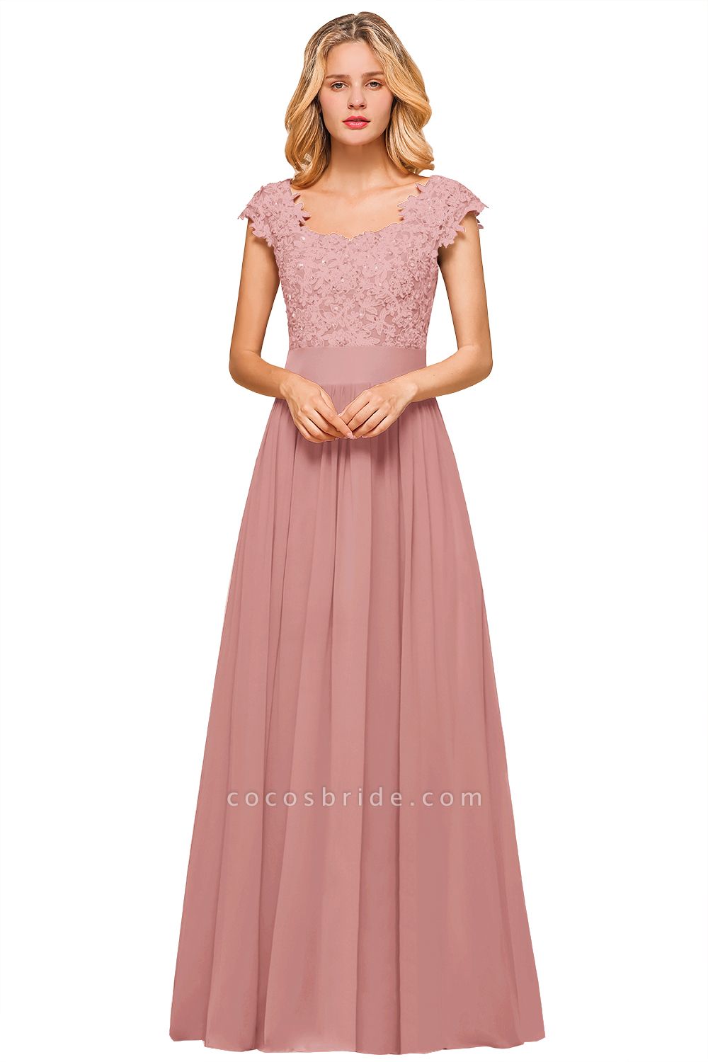 Burgundy Cap sleeves Lace Evening Gowns with Appliques