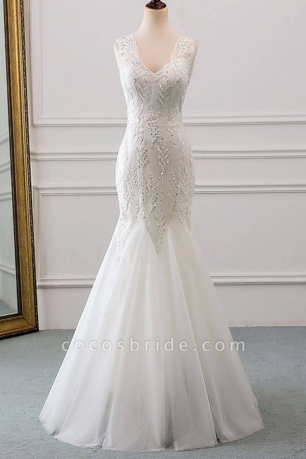 Lace-up Beading Floor Length Mermaid Wedding Dress