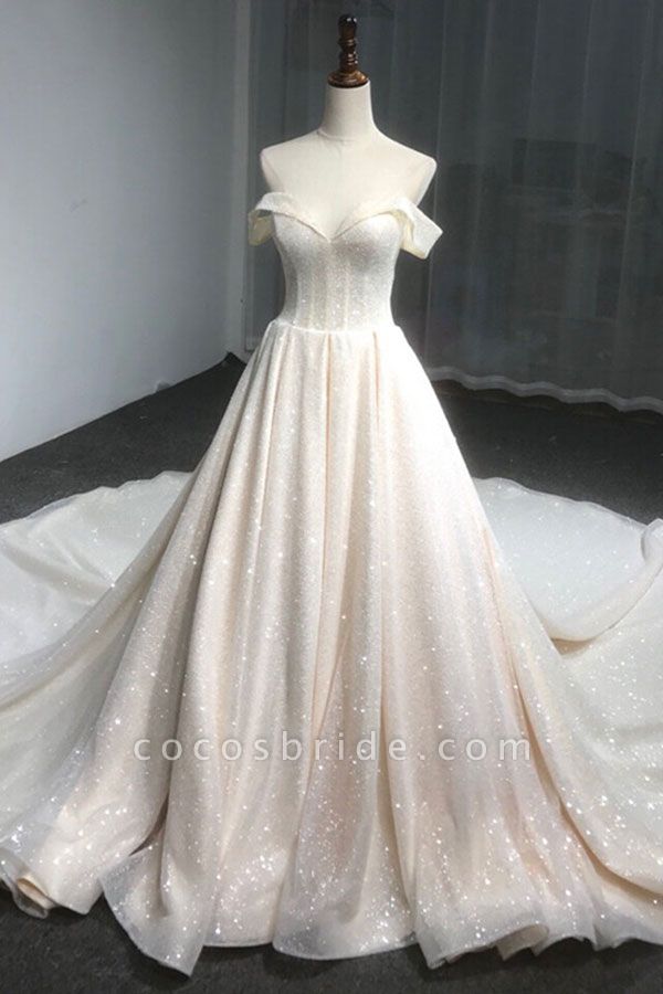 Luxur Off Shoulder Sparkle A-line Wedding Dress