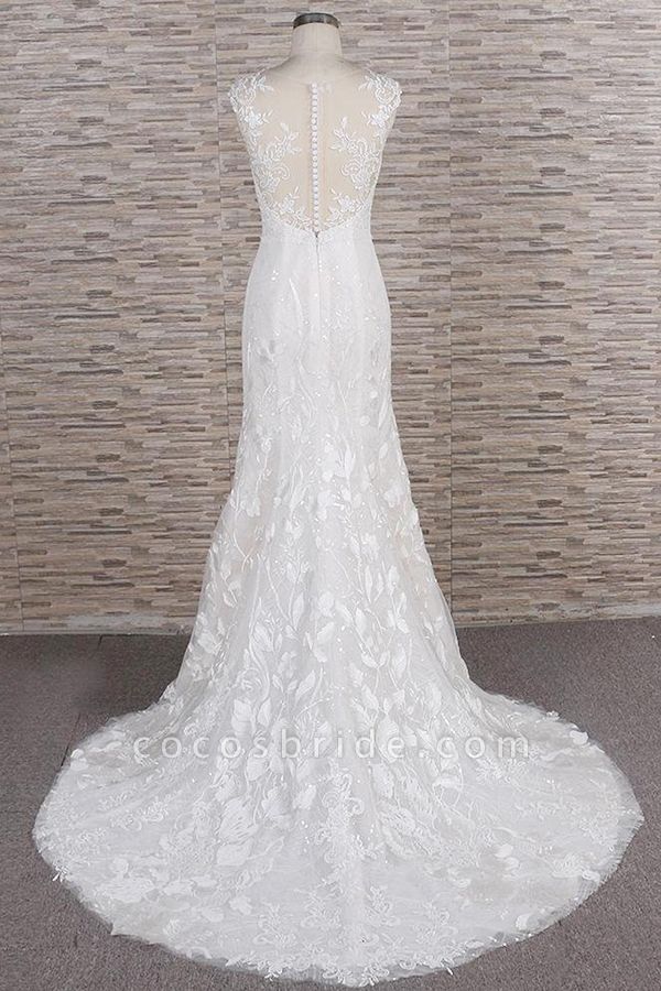 Elegant Lace Appliques Tulle Mermaid Wedding Dress - Cocosbride ...