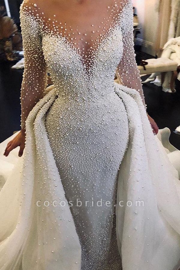 Precious Long Sleeve Beading Sheath Wedding Dress