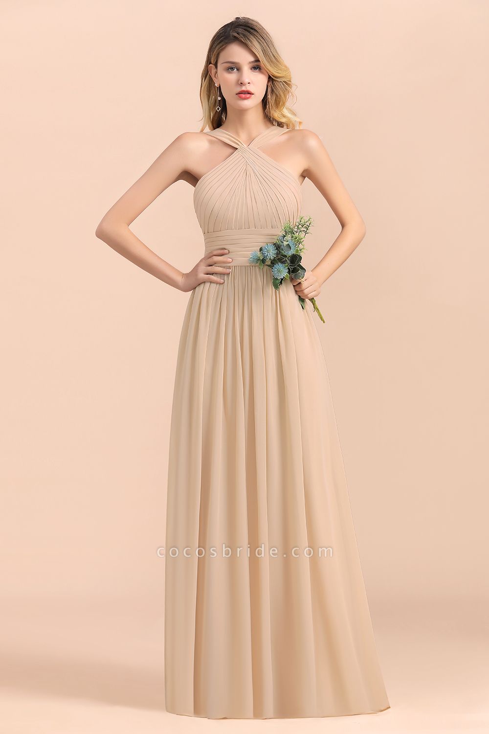 A-Line Sleeveless Soft Chiffon Backless Floor-length Bridesmaid Dress With Ruched