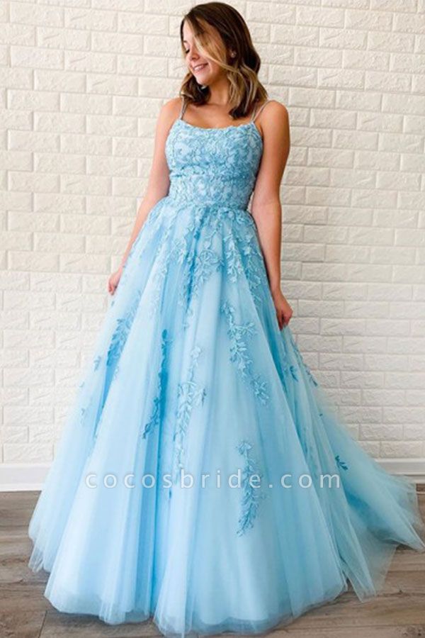 BC3627 A-line Lace Beaded Spagheitt Straps Evening Prom Dresses | Evening Party Prom Dresses