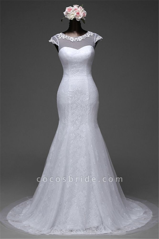 Glamorous Long Mermaid Jewel Lace Wedding Dress with Tulle Overskirt