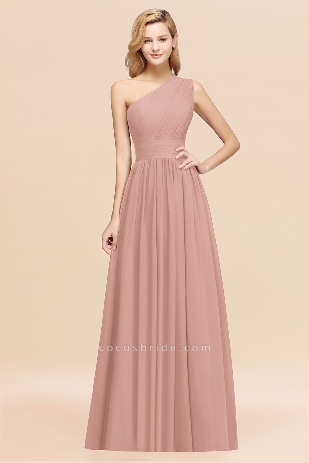 Elegant A-Line Burgundy Chiffon One-Shoulder Sleeveless Ruffles Floor-Length Bridesmaid Dresses