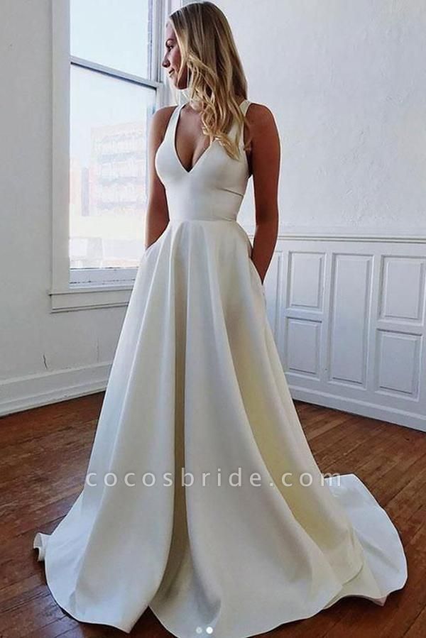 Charming V-neck Bow Back A-Line Wedding Dress