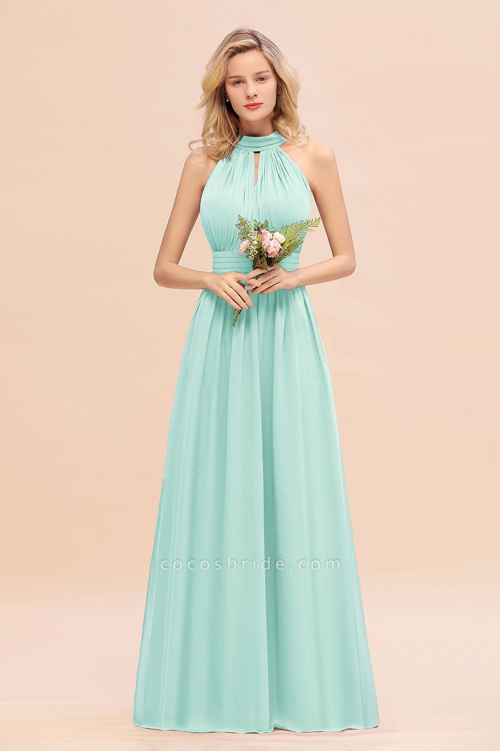 BM0758 Glamorous High-Neck Halter Bridesmaid Affordable Dresses with Ruffle