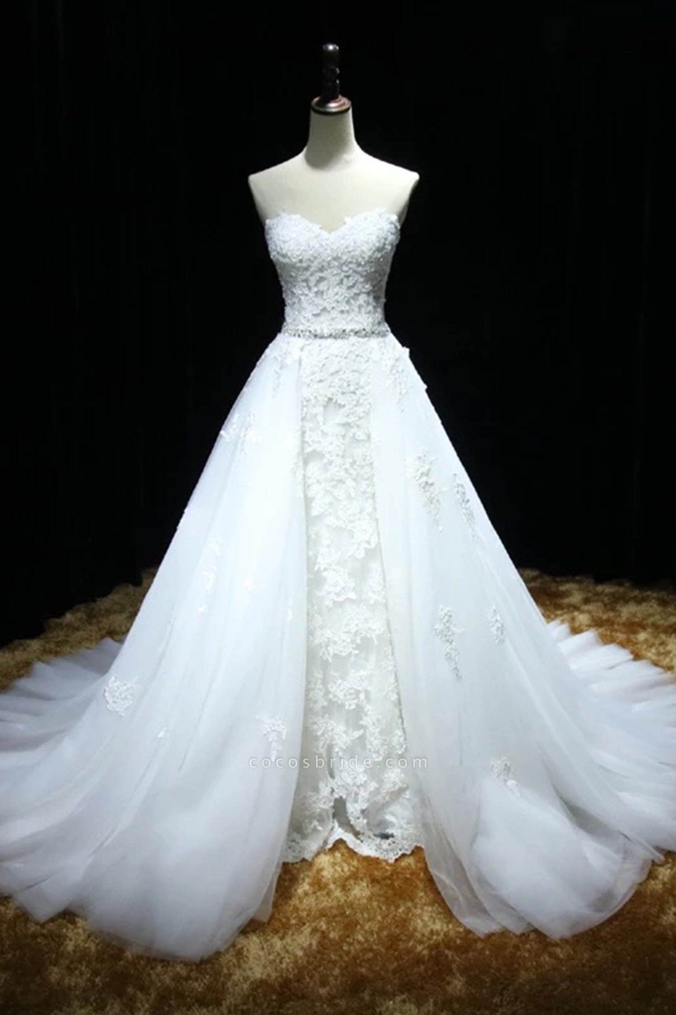 White Organza Sweetheart Lace Floor-Length Wedding Dress