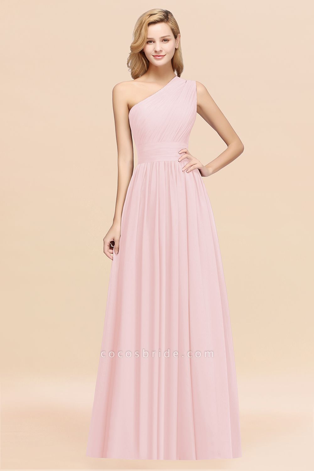 Elegant A-Line Burgundy Chiffon One-Shoulder Sleeveless Ruffles Floor-Length Bridesmaid Dresses