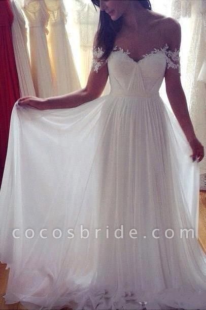 Simple A-Line Appliques Ivory Chiffon Beach Wedding Dress