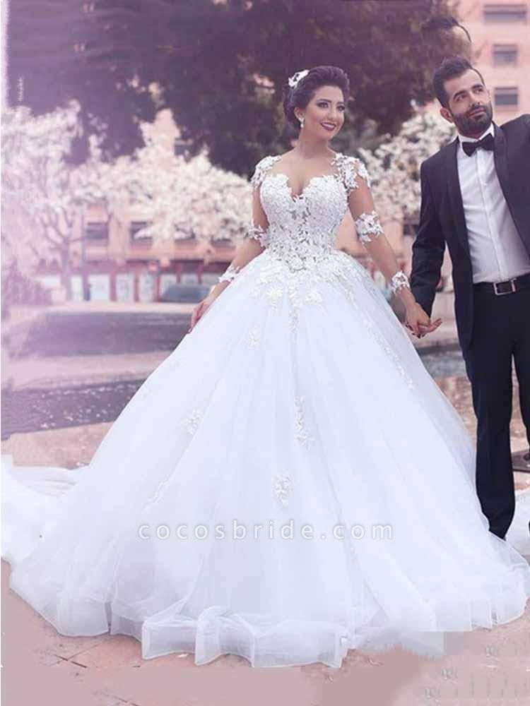 Long Sleeves Lace Ball Gown Wedding Dresses