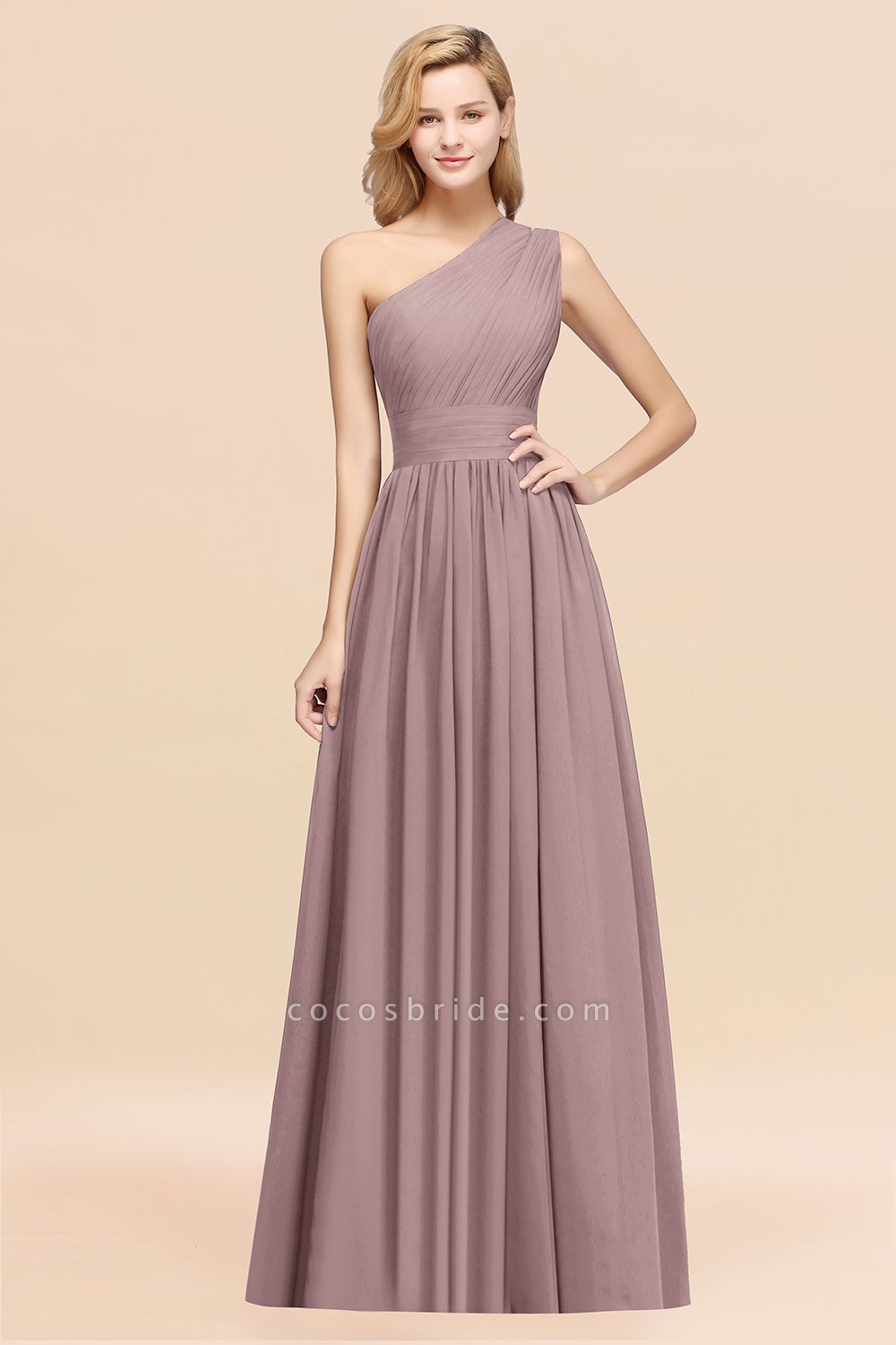 Elegant A-Line Burgundy Chiffon One-Shoulder Sleeveless Ruffles Floor-Length Bridesmaid Dresses